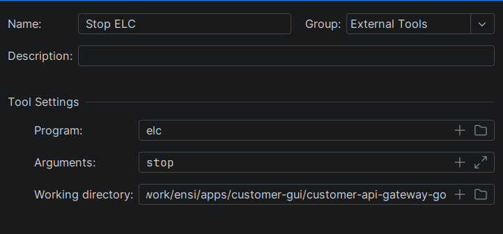External tool: elc stop